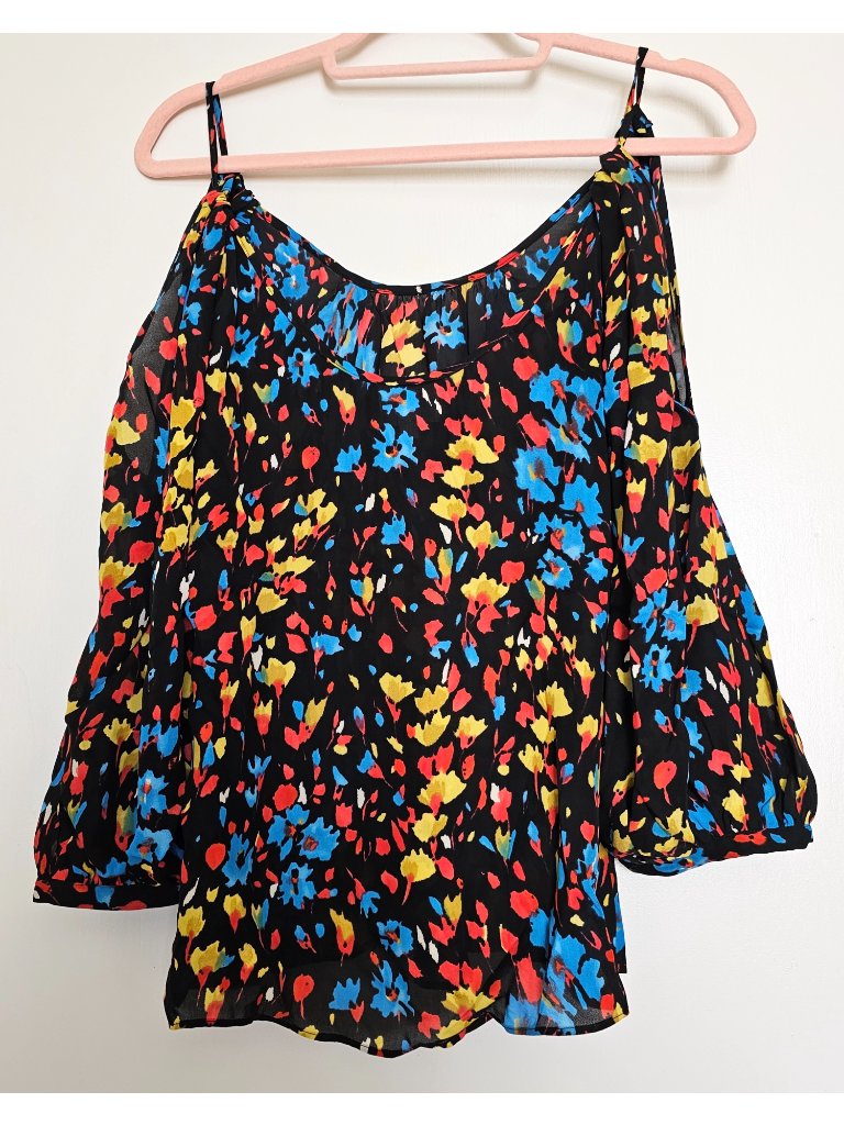 Parker Long Sleeve Cold Shoulder 100% Silk Blouse Top S Floral